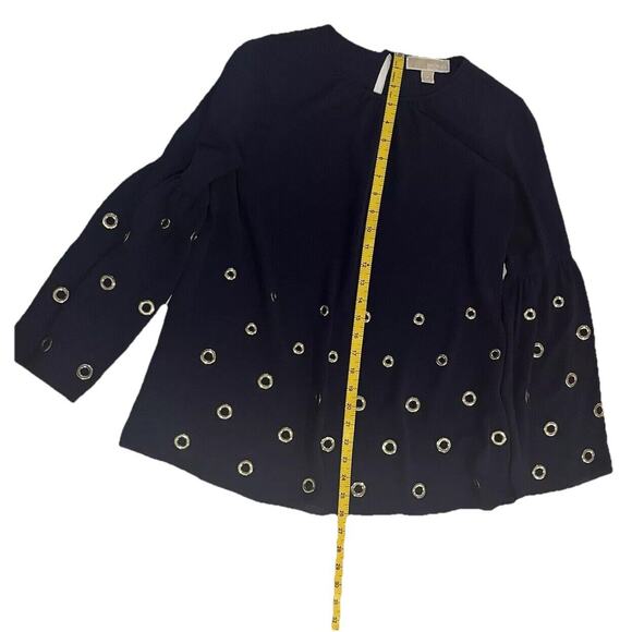 Michael Kors M round neck blouse with bell sleeves and gold grommets - Picture 3 of 7